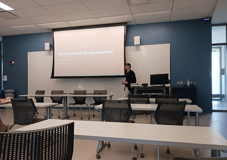 A person presents in a classroom.