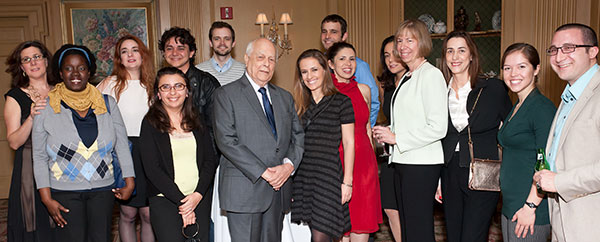 Colleagues celebrating the visit of Nelson Pereira, front center, at the IU Cinema.
